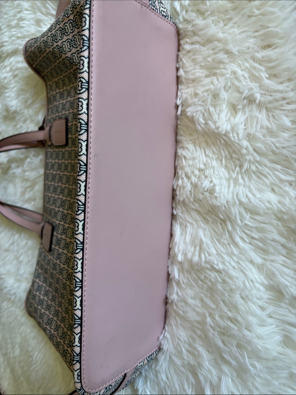 Tory Burch Pink and Cream Logo-Striped Canvas Tote - Picture 5 of 11